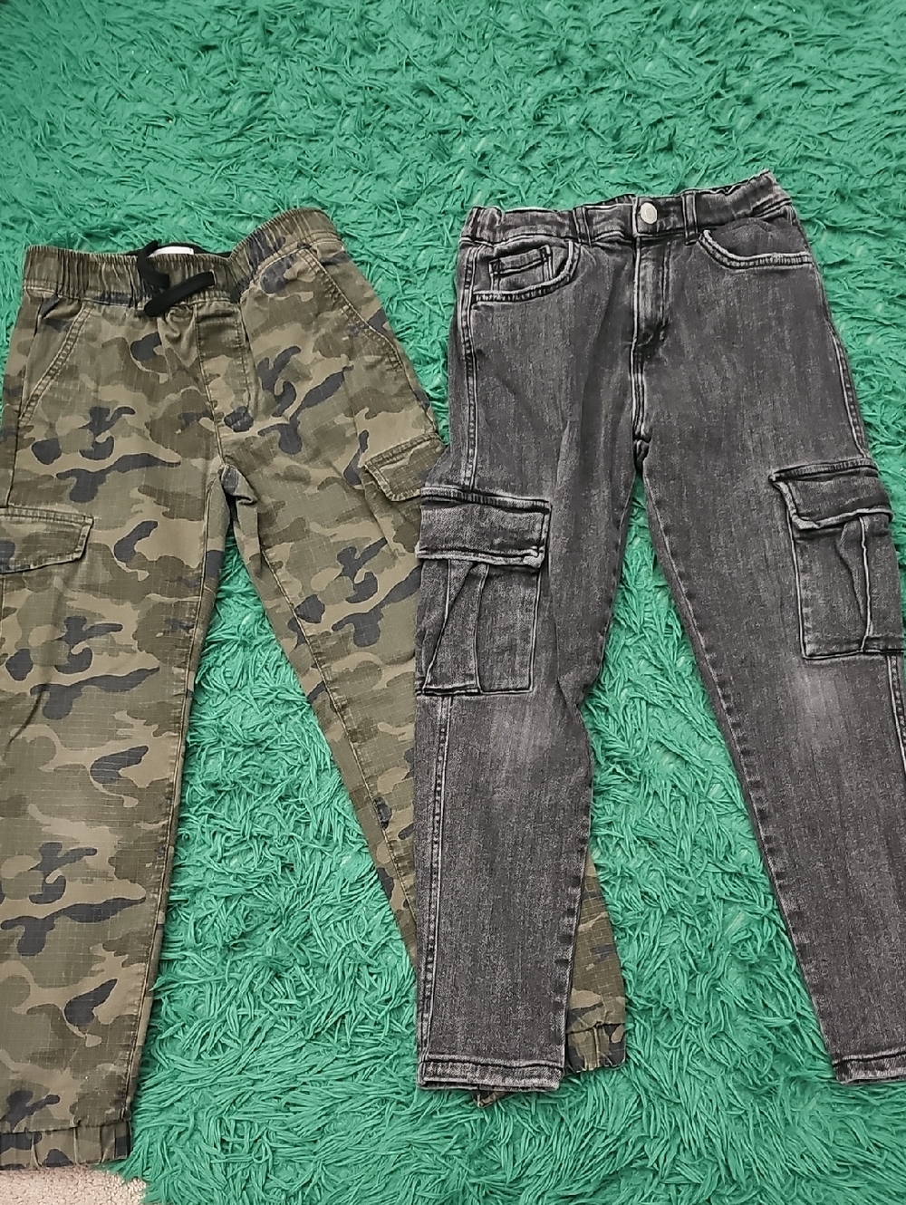 Kids Cargo Pants Duo - Camouflage Green & Washed Black
